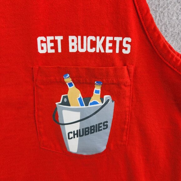 Chubbies Shirt Mens S Red Muscle Tank Get Buckets Beer River Floating Lake - Picture 3 of 10